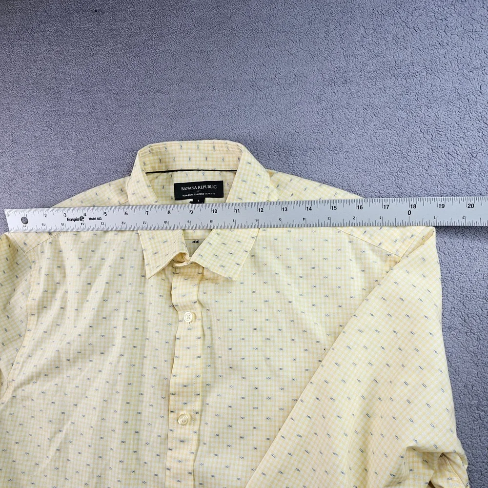 Banana Republic Dress Shirt Men's L‎ Yellow Non-Iron Tailored Slim Fit Button-Up